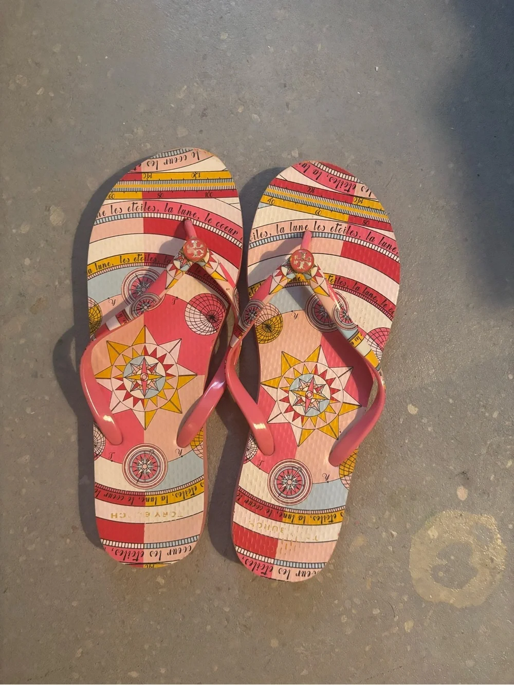 Tory Burch Pink Multi-Color Patterned Flip Flop Sandals